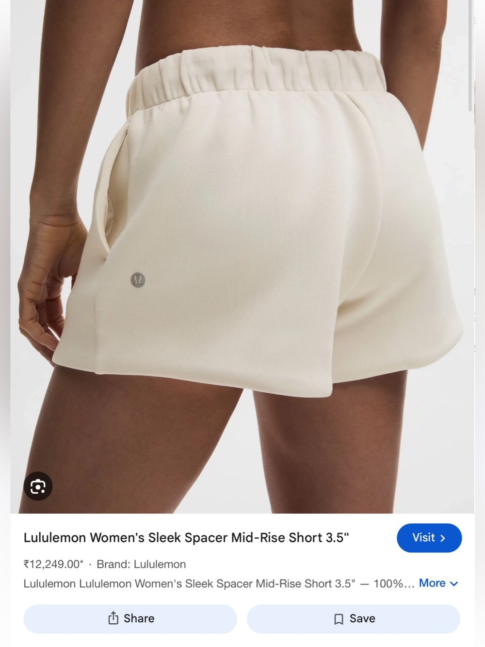 Lululemon Sleek spacer mid rise short 3.5" NWT size Small Light Ivory